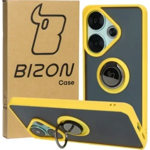 Kup Etui z uchwytem na palec Bizon Case Hybrid Ring do Xiaomi Poco F6 przydymione z żółtą ramką - BIZ6189 - {ean13} - Sklep Home Screen