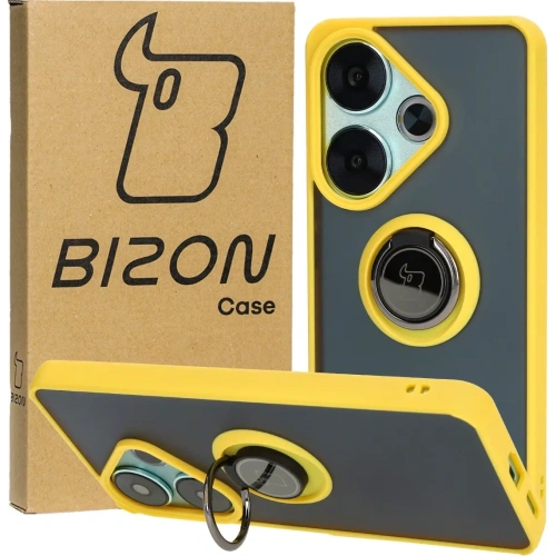 Buy Bizon Case Hybrid Ring Xiaomi Poco F6 smoky with a yellow frame - BIZ6189 - {ean13} - Home Screen Store Europe