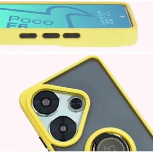 Kup Etui z uchwytem na palec Bizon Case Hybrid Ring do Xiaomi Poco F6 przydymione z żółtą ramką - BIZ6189 - {ean13} - Sklep Home Screen