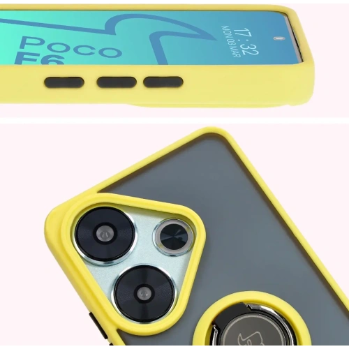 Buy Bizon Case Hybrid Ring Xiaomi Poco F6 smoky with a yellow frame - BIZ6189 - {ean13} - Home Screen Store Europe