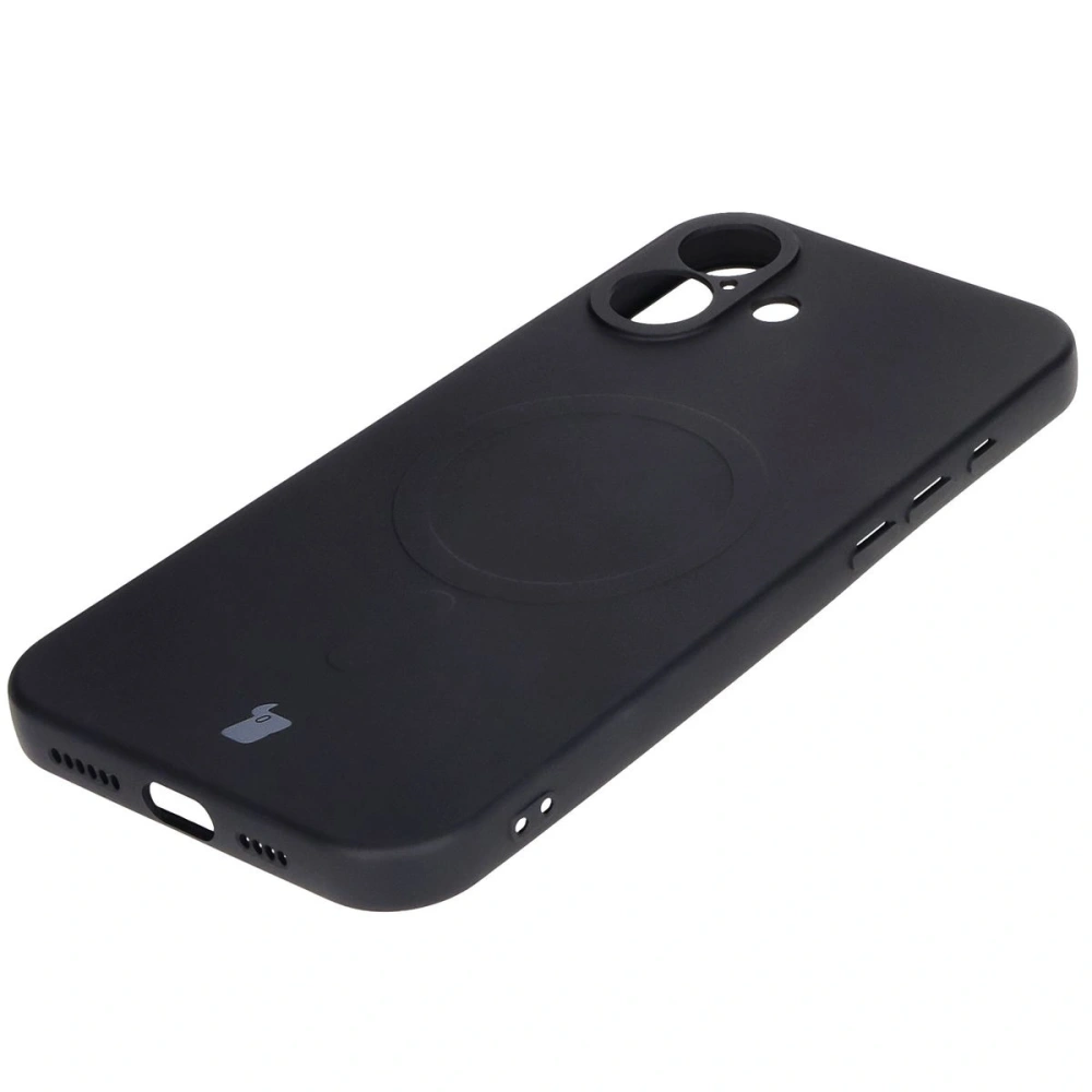 Silikonowe etui z pierścieniem magnetycznym Bizon Case Silicone Magnetic do Apple iPhone 16 Plus czarne