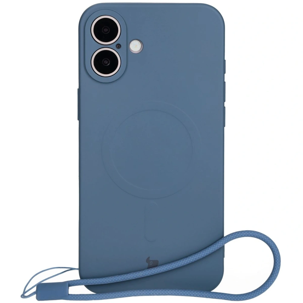 Silikonowe etui z pierścieniem magnetycznym Bizon Case Silicone Magnetic do Apple iPhone 16 granatowe