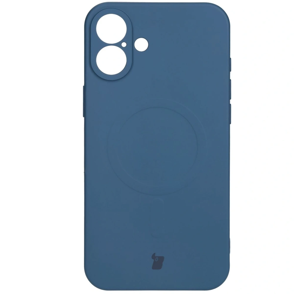 Silikonowe etui z pierścieniem magnetycznym Bizon Case Silicone Magnetic do Apple iPhone 16 granatowe