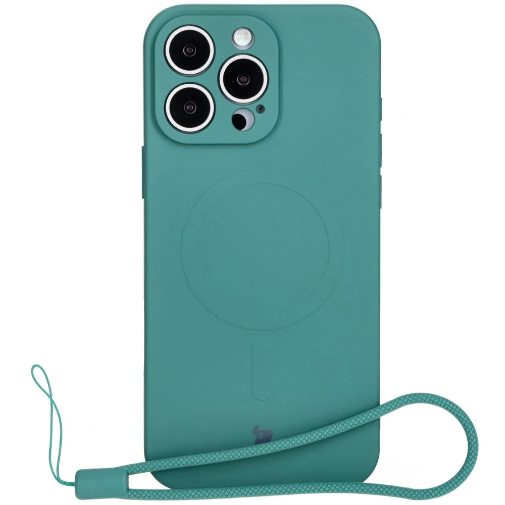 Silikonowe etui z pierścieniem magnetycznym Bizon Case Silicone Magnetic do Apple iPhone 16 Pro Max ciemnozielone