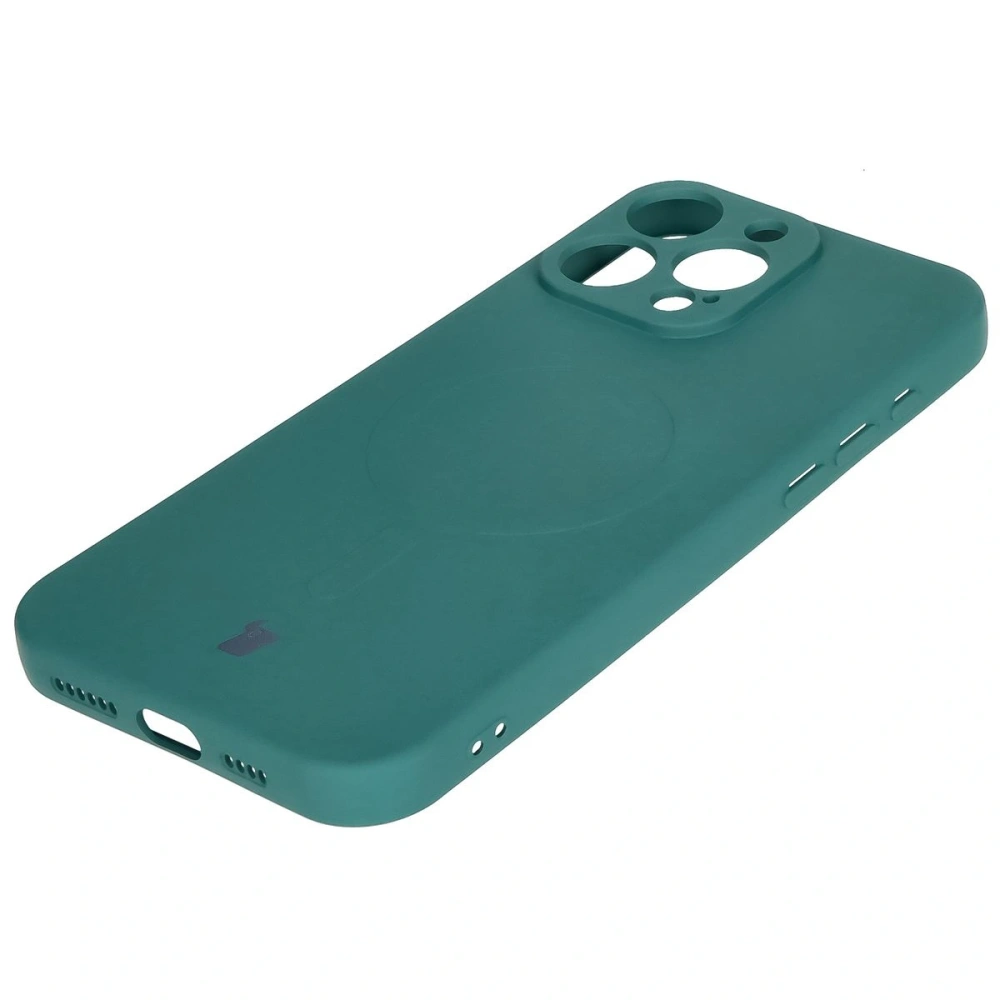 Silikonowe etui z pierścieniem magnetycznym Bizon Case Silicone Magnetic do Apple iPhone 16 Pro Max ciemnozielone