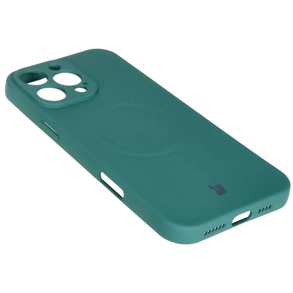 Silikonowe etui z pierścieniem magnetycznym Bizon Case Silicone Magnetic do Apple iPhone 16 Pro Max ciemnozielone
