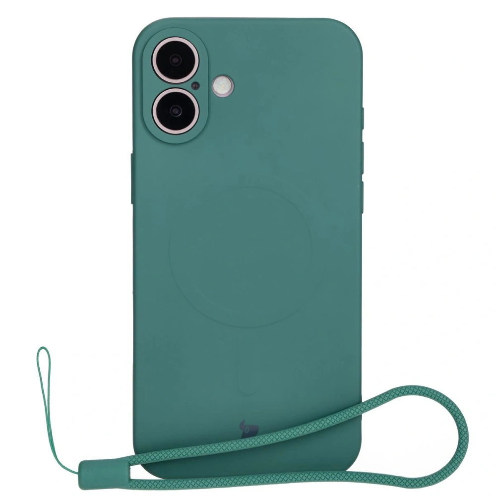 Silikonowe etui z pierścieniem magnetycznym Bizon Case Silicone Magnetic do Apple iPhone 16 ciemnozielone