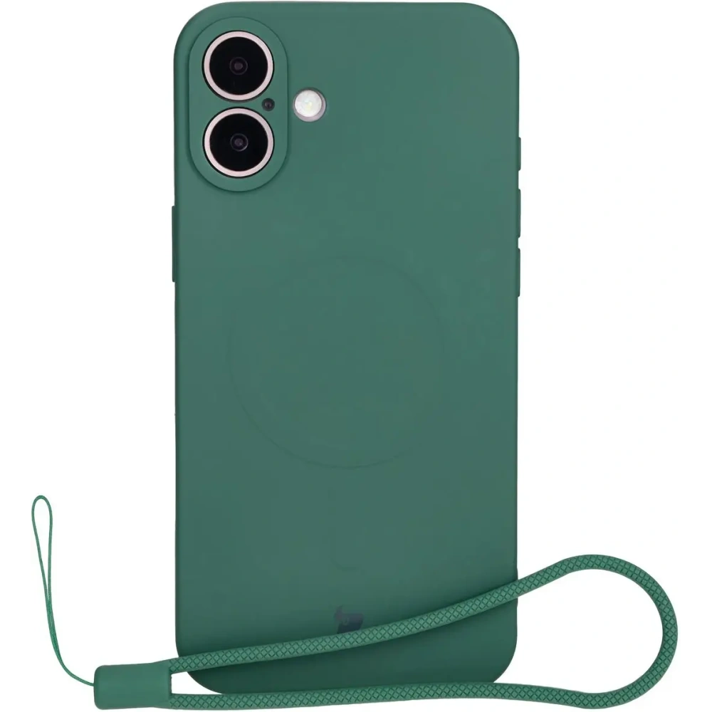 Silikonowe etui z pierścieniem magnetycznym Bizon Case Silicone Magnetic do Apple iPhone 16 Plus ciemnozielone