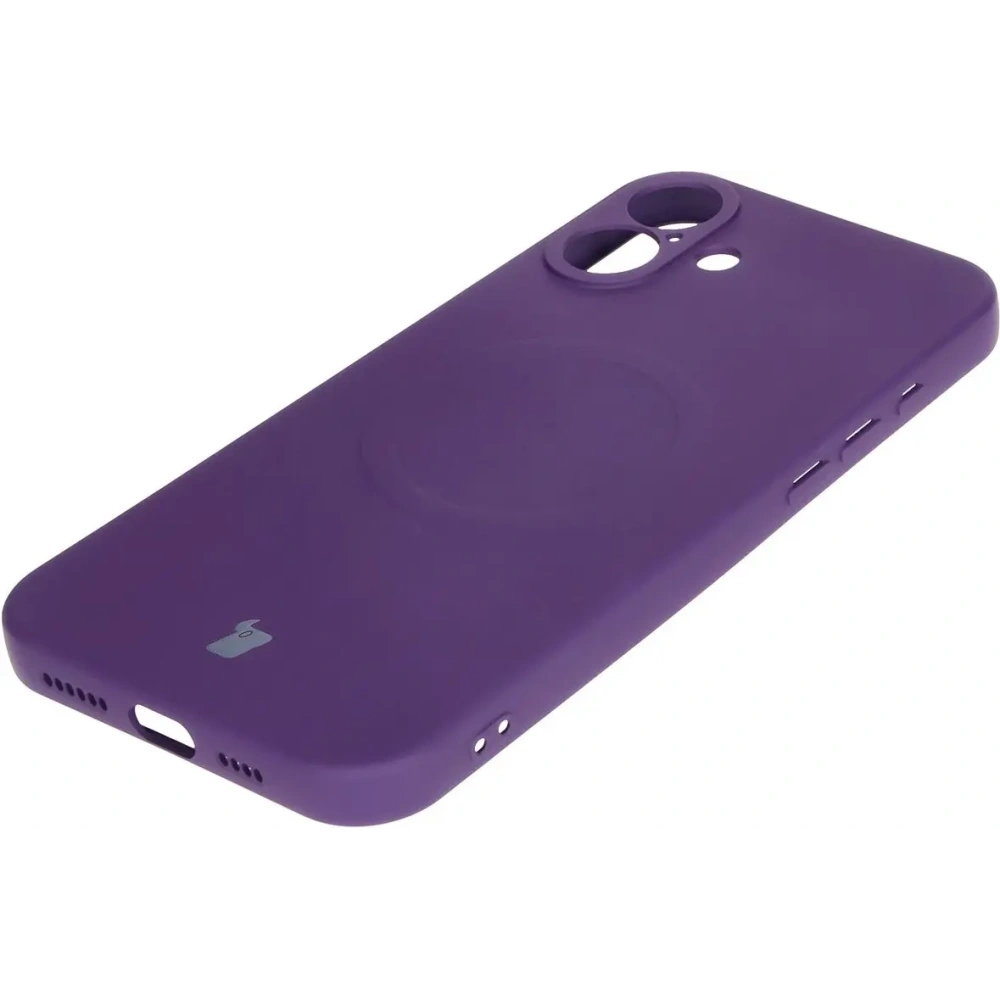 Silikonowe etui z pierścieniem magnetycznym Bizon Case Silicone Magnetic do Apple iPhone 16 Plus śliwkowe