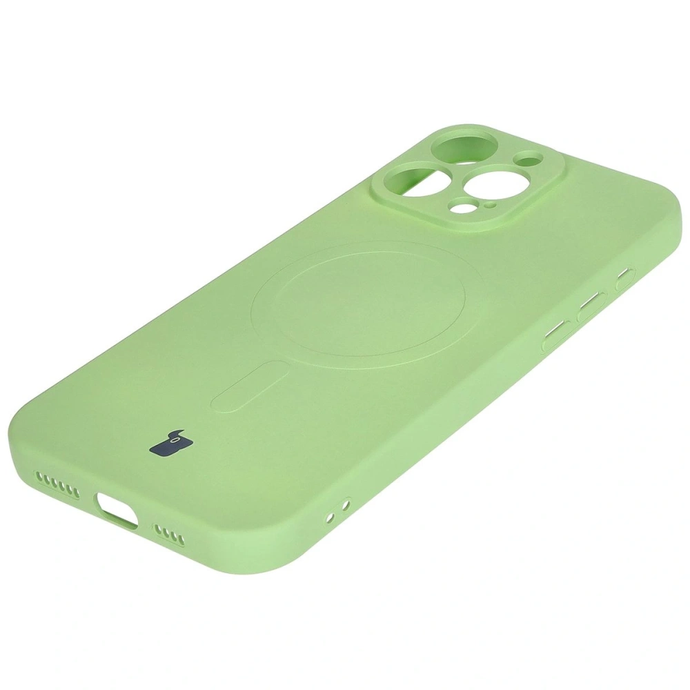 Silikonowe etui z pierścieniem magnetycznym Bizon Case Silicone Magnetic do Apple iPhone 16 Pro Max jasnozielone