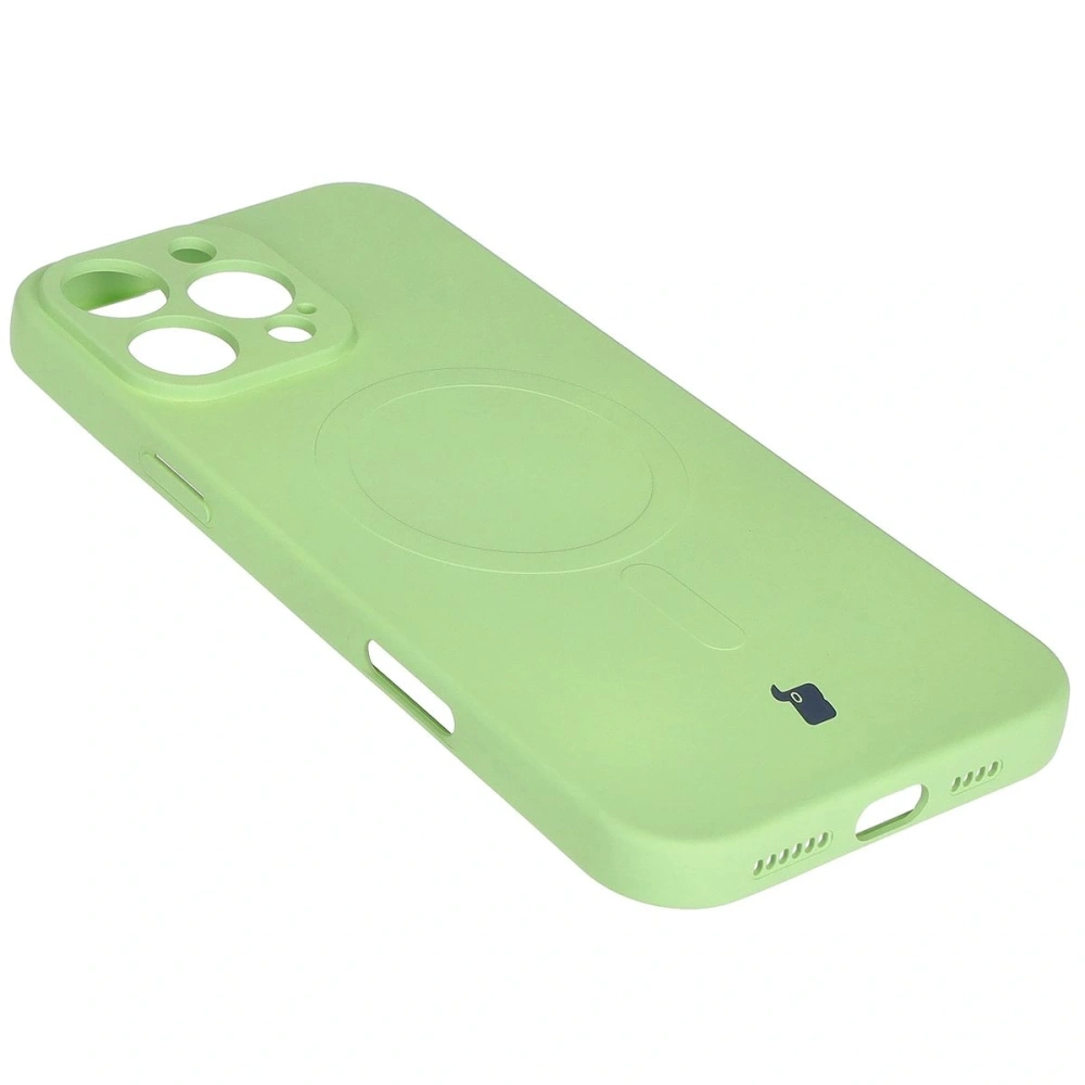 Silikonowe etui z pierścieniem magnetycznym Bizon Case Silicone Magnetic do Apple iPhone 16 Pro Max jasnozielone