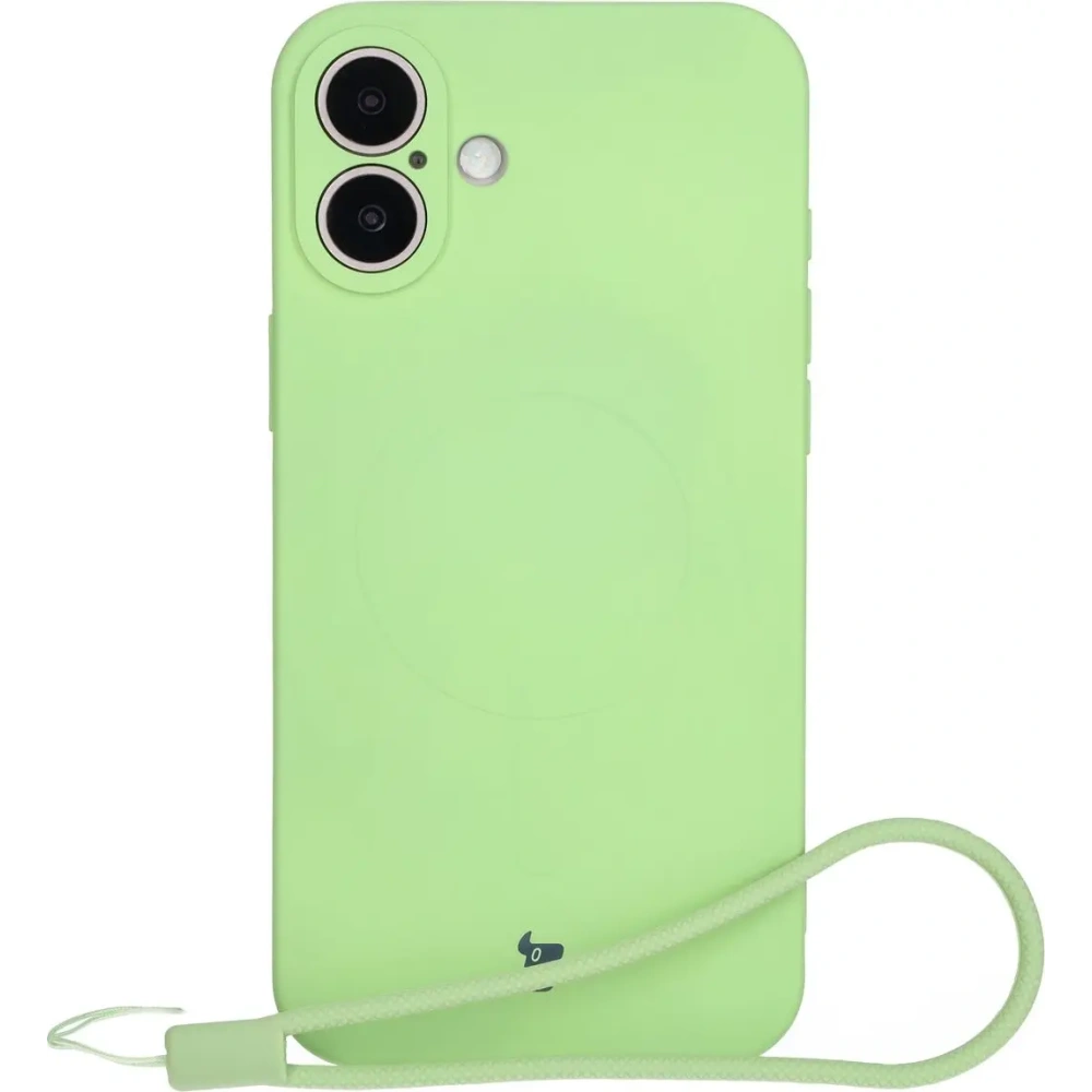 Silikonowe etui z pierścieniem magnetycznym Bizon Case Silicone Magnetic do Apple iPhone 16 jasnozielone