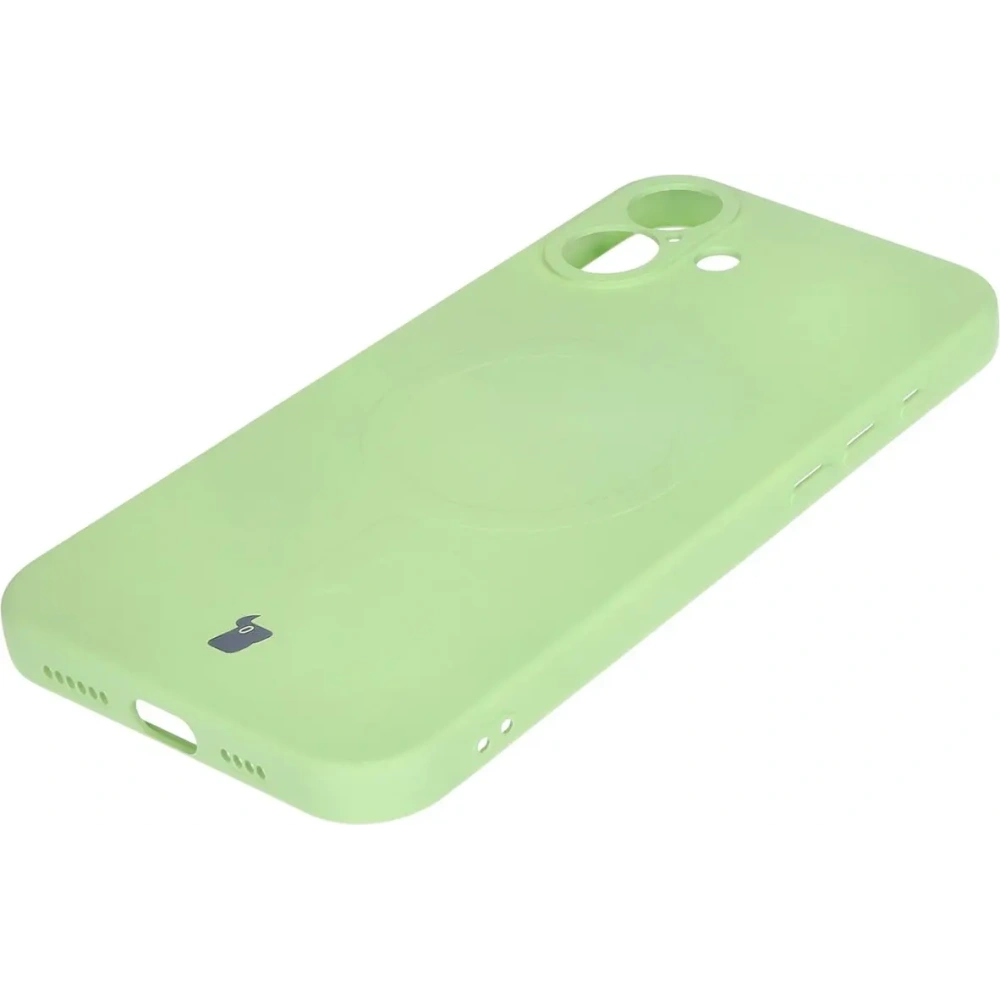 Silikonowe etui z pierścieniem magnetycznym Bizon Case Silicone Magnetic do Apple iPhone 16 jasnozielone