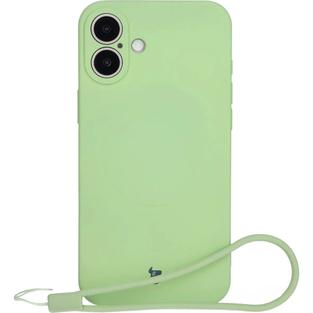 Silikonowe etui z pierścieniem magnetycznym Bizon Case Silicone Magnetic do Apple iPhone 16 Plus jasnozielone