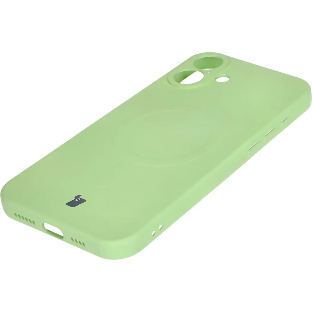 Silikonowe etui z pierścieniem magnetycznym Bizon Case Silicone Magnetic do Apple iPhone 16 Plus jasnozielone