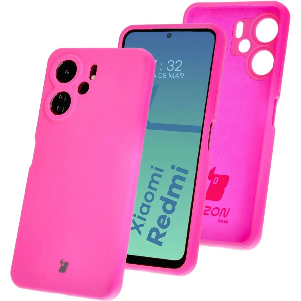 Silikonowe etui Bizon Soft Case do Xiaomi Redmi 13C 4G / Xiaomi Redmi 13C 5G / Xiaomi Poco C65 neonowo-różowe