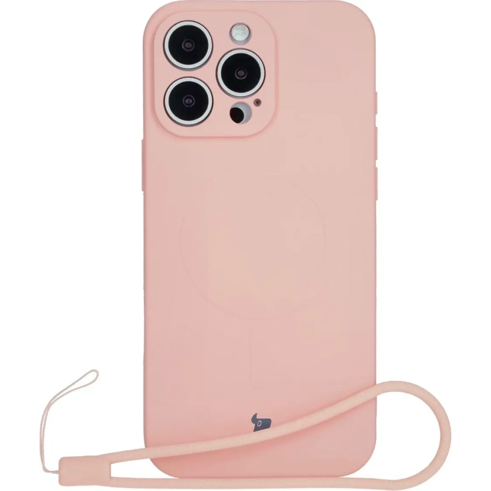 Silikonowe etui z pierścieniem magnetycznym Bizon Case Silicone Magnetic do Apple iPhone 16 Pro jasnoróżowe