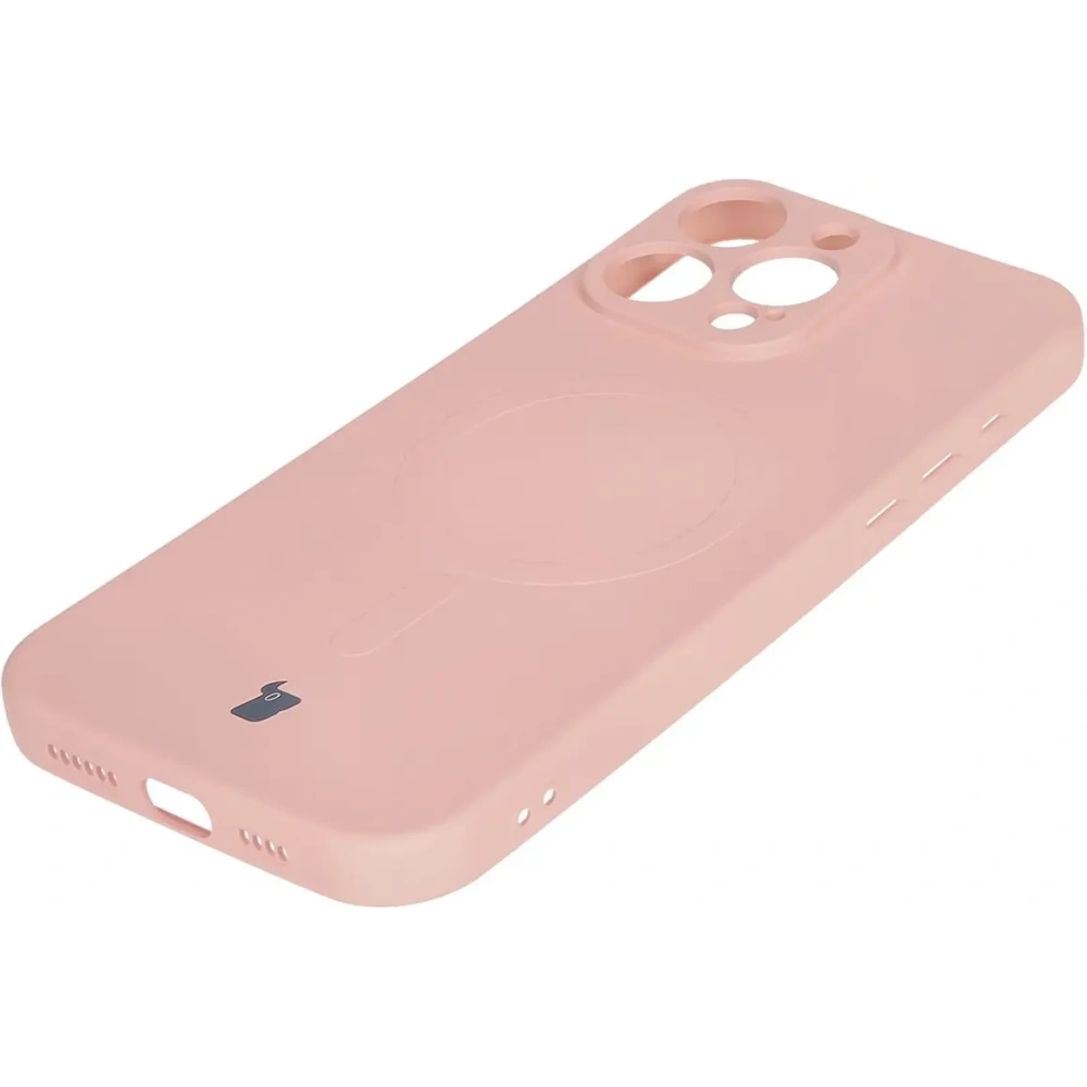 Silikonowe etui z pierścieniem magnetycznym Bizon Case Silicone Magnetic do Apple iPhone 16 Pro jasnoróżowe