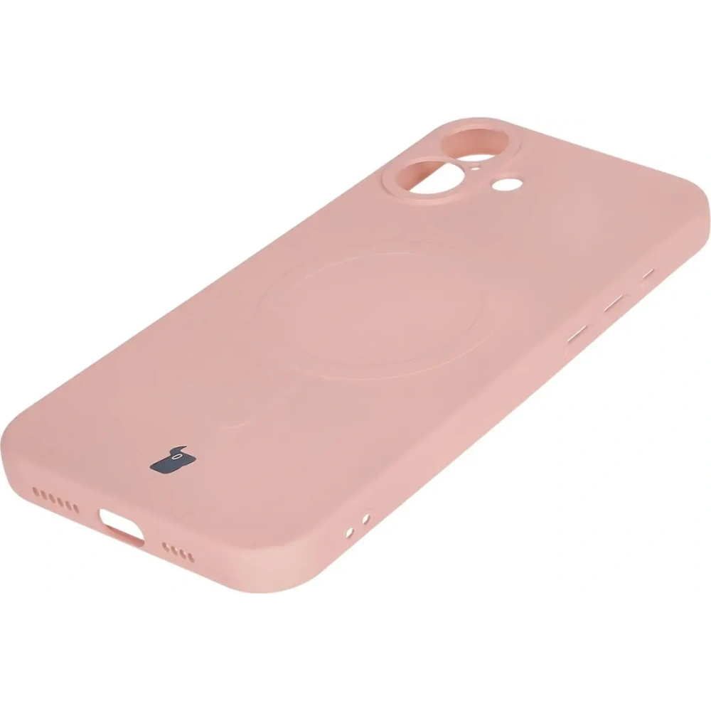 Silikonowe etui z pierścieniem magnetycznym Bizon Case Silicone Magnetic do Apple iPhone 16 Plus jasnoróżowe