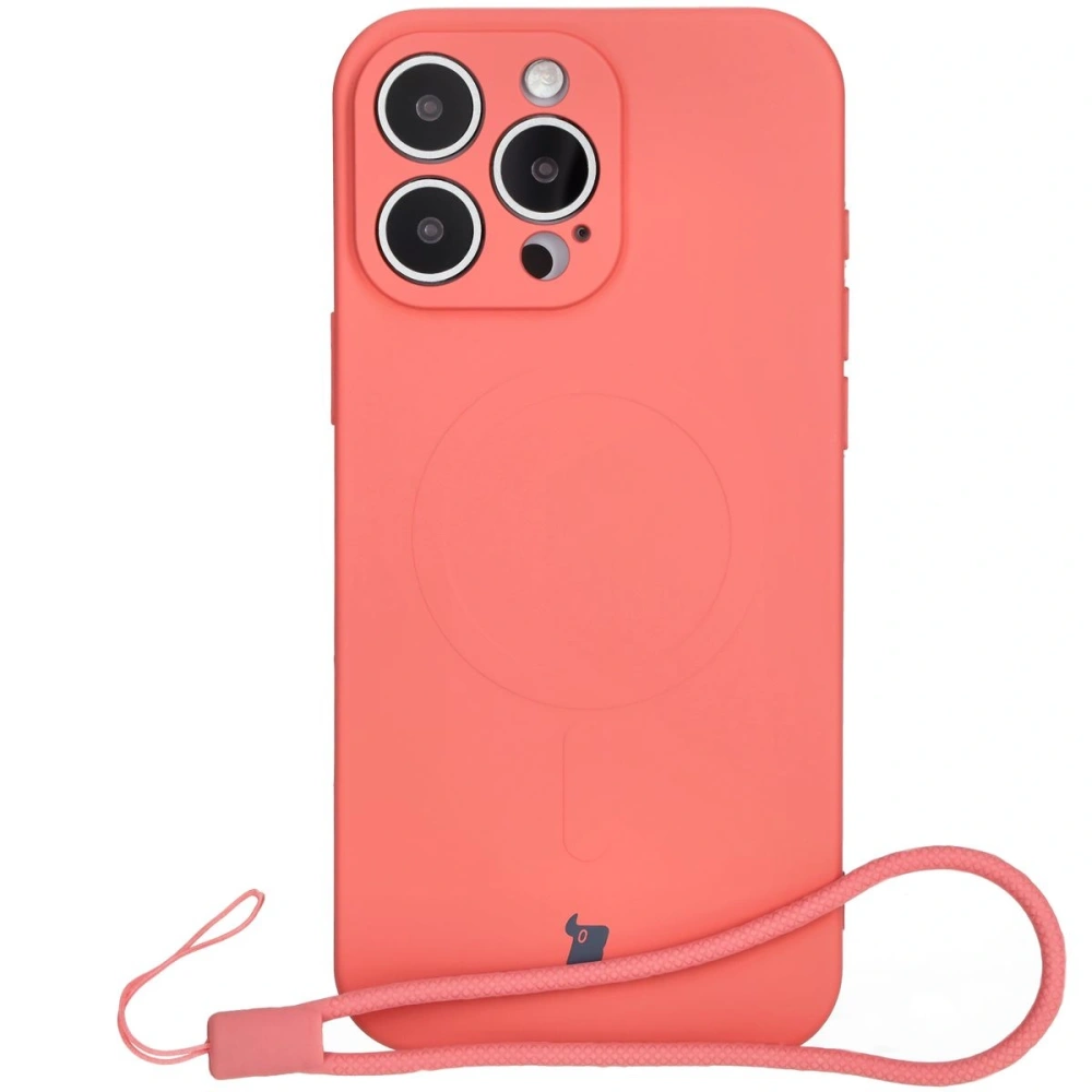 Silikonowe etui z pierścieniem magnetycznym Bizon Case Silicone Magnetic do Apple iPhone 16 Pro Max brudnoróżowe