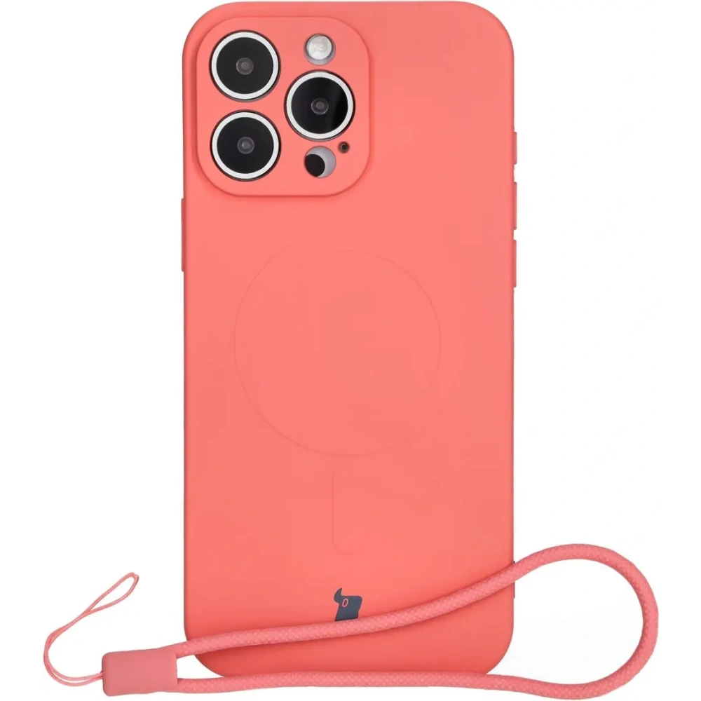 Silikonowe etui z pierścieniem magnetycznym Bizon Case Silicone Magnetic do Apple iPhone 16 Pro brudnoróżowe