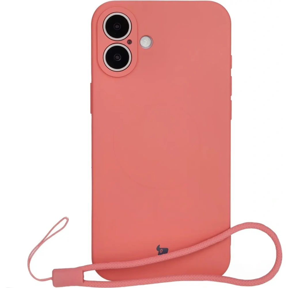Silikonowe etui z pierścieniem magnetycznym Bizon Case Silicone Magnetic do Apple iPhone 16 brudnoróżowe