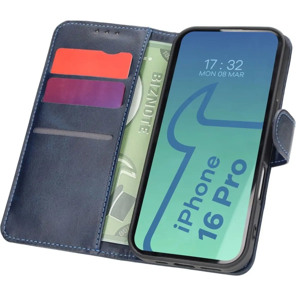 Etui z klapką Bizon Case Pocket do Apple iPhone 16 Pro granatowe