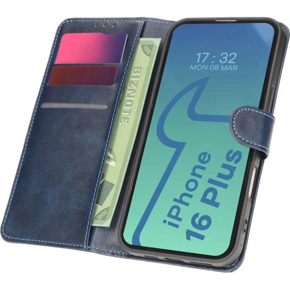 Etui z klapką Bizon Case Pocket do Apple iPhone 16 Plus granatowe
