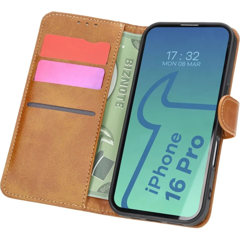 Etui z klapką Bizon Case Pocket do Apple iPhone 16 Pro brązowe