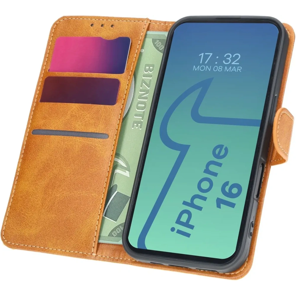 Etui z klapką Bizon Case Pocket do Apple iPhone 16 brązowe