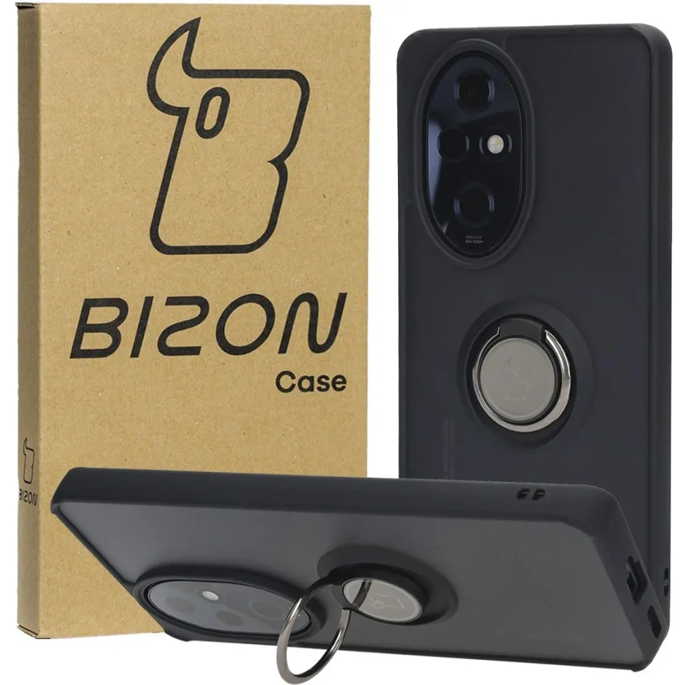 Etui z uchwytem na palec Bizon Case Hybrid Ring do Honor 200 Pro przydymione z czarną ramką