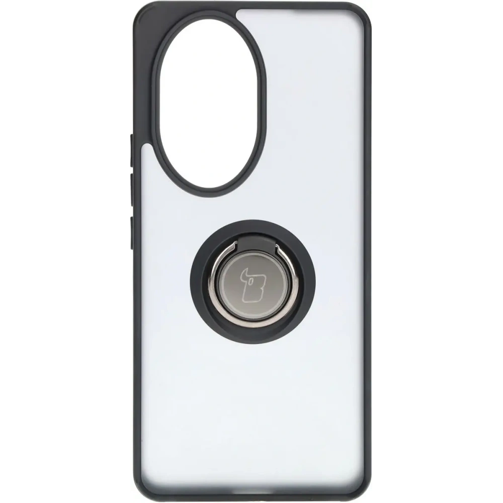 Etui z uchwytem na palec Bizon Case Hybrid Ring do Honor 200 Pro przydymione z czarną ramką