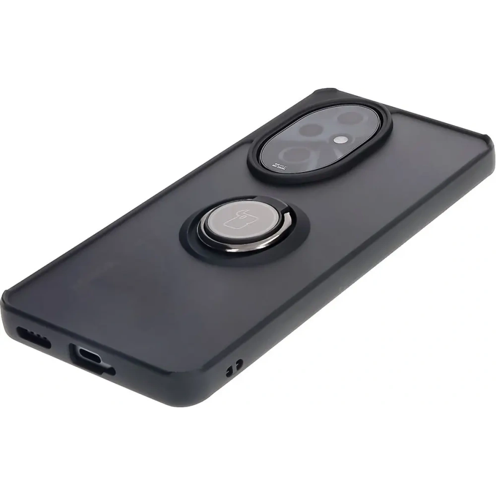 Etui z uchwytem na palec Bizon Case Hybrid Ring do Honor 200 Pro przydymione z czarną ramką