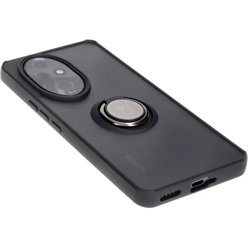 Etui z uchwytem na palec Bizon Case Hybrid Ring do Honor 200 Pro przydymione z czarną ramką