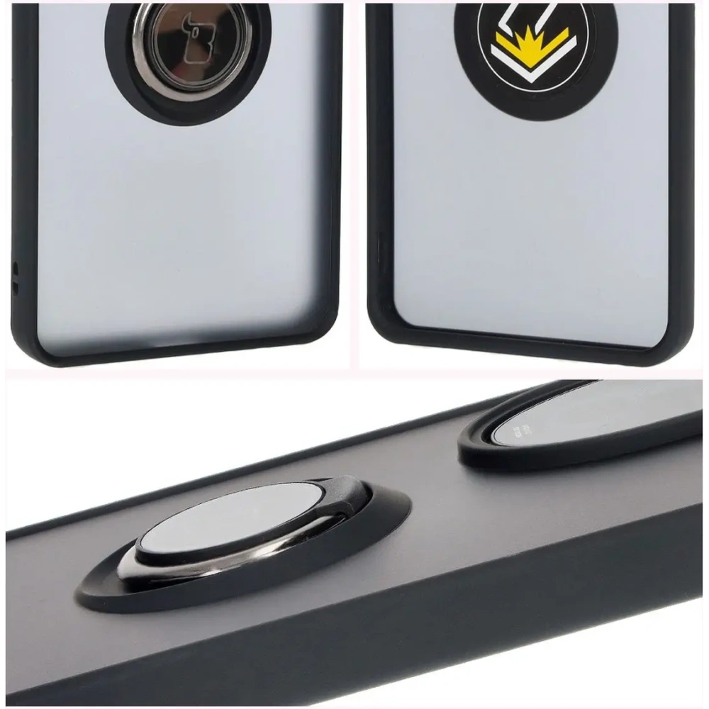 Etui z uchwytem na palec Bizon Case Hybrid Ring do Honor 200 Pro przydymione z czarną ramką