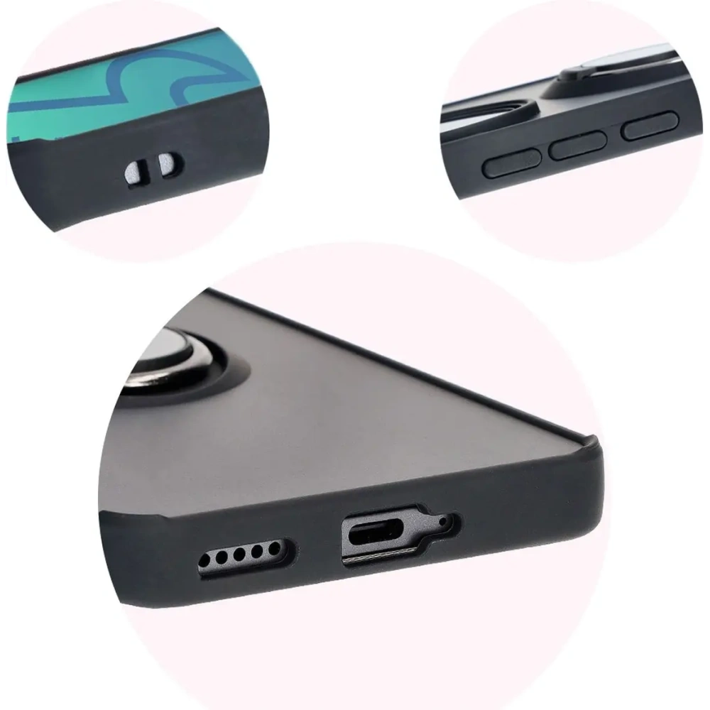 Etui z uchwytem na palec Bizon Case Hybrid Ring do Honor 200 Pro przydymione z czarną ramką