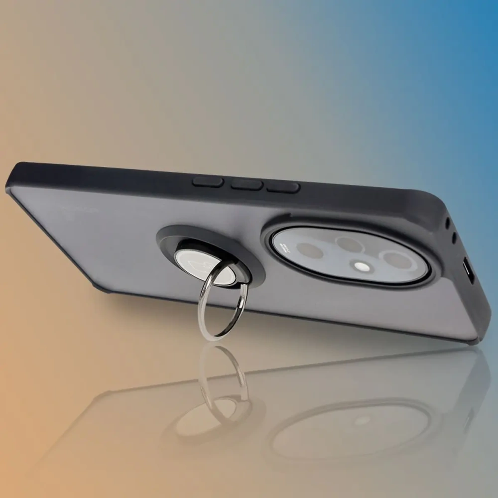Etui z uchwytem na palec Bizon Case Hybrid Ring do Honor 200 Pro przydymione z czarną ramką