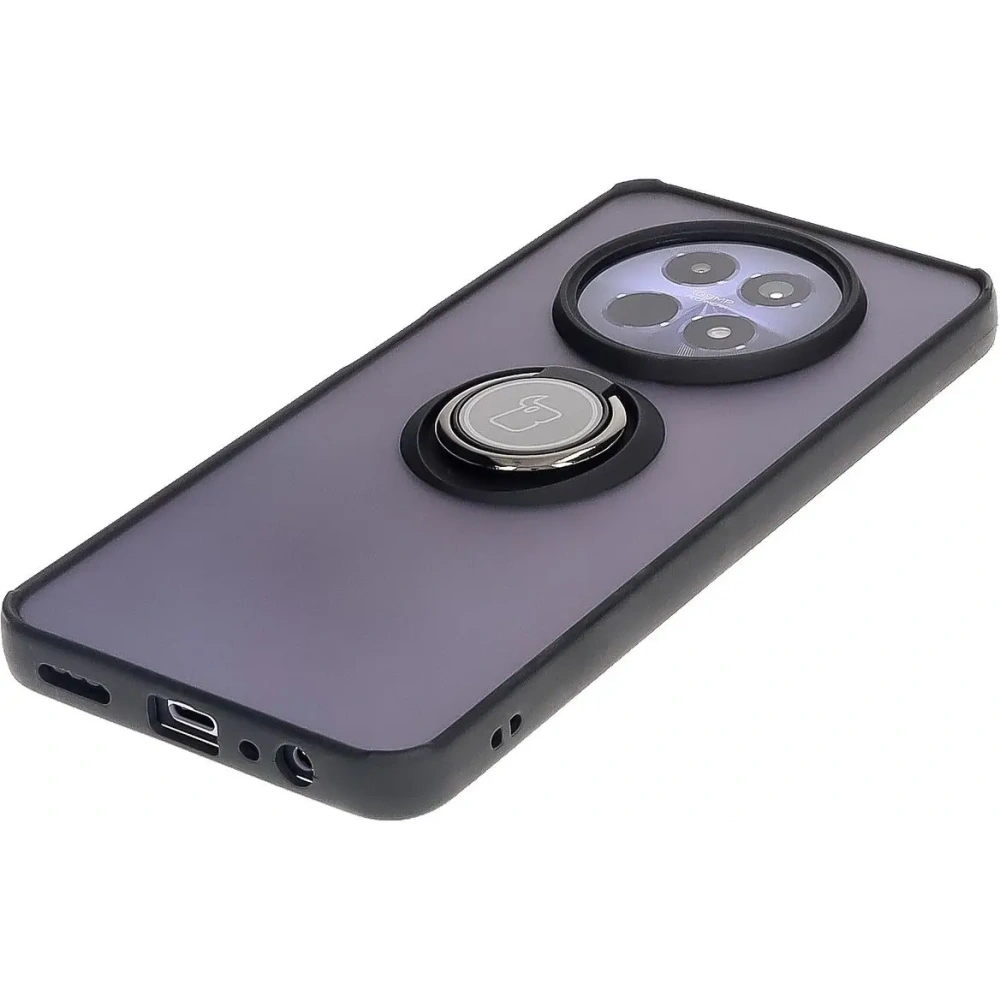 Etui z uchwytem na palec Bizon Case Hybrid Ring do Realme 12 / 12x przydymione z czarną ramką