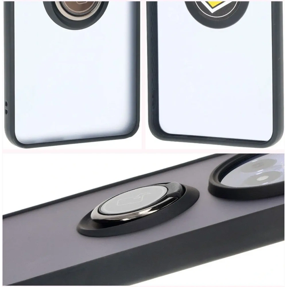 Etui z uchwytem na palec Bizon Case Hybrid Ring do Realme 12 / 12x przydymione z czarną ramką