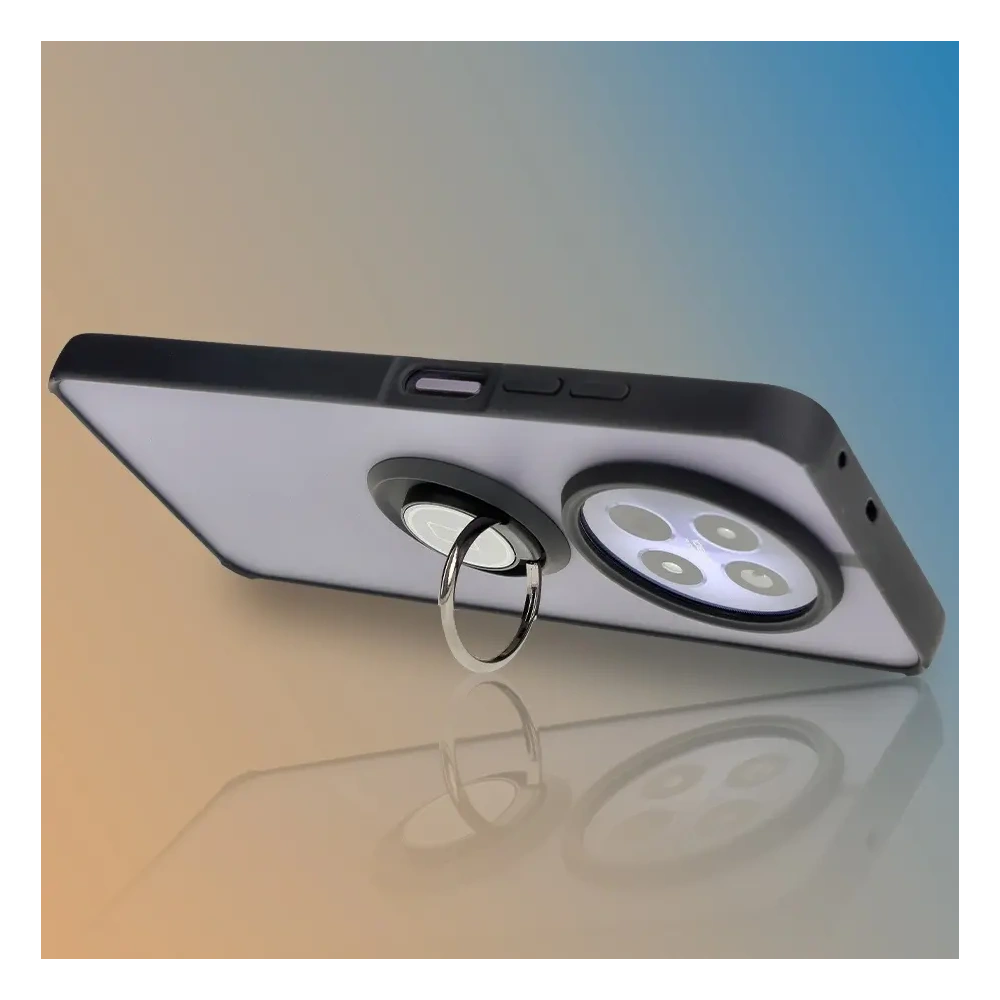 Etui z uchwytem na palec Bizon Case Hybrid Ring do Realme 12 / 12x przydymione z czarną ramką