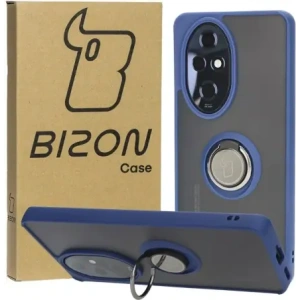 Pouzdro s úchytem na prst Bizon Case Hybrid Ring pro Honor 200 Pro kouřové s modrým rámečkem