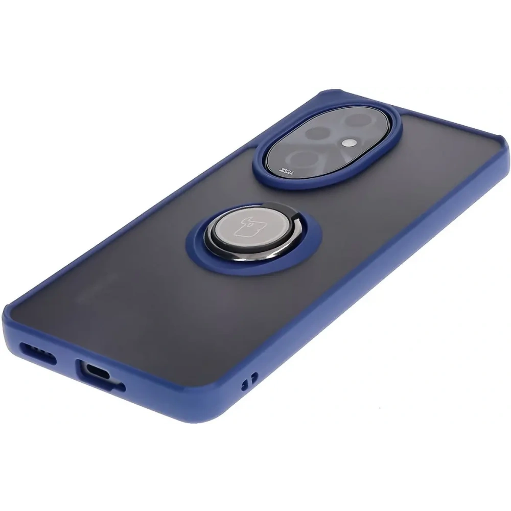 Etui z uchwytem na palec Bizon Case Hybrid Ring do Honor 200 Pro przydymione z granatową ramką
