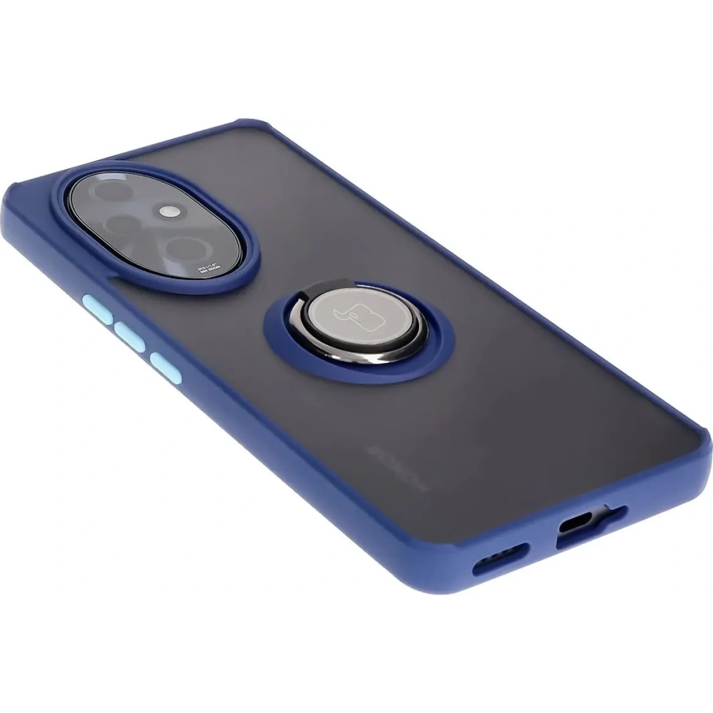 Etui z uchwytem na palec Bizon Case Hybrid Ring do Honor 200 Pro przydymione z granatową ramką