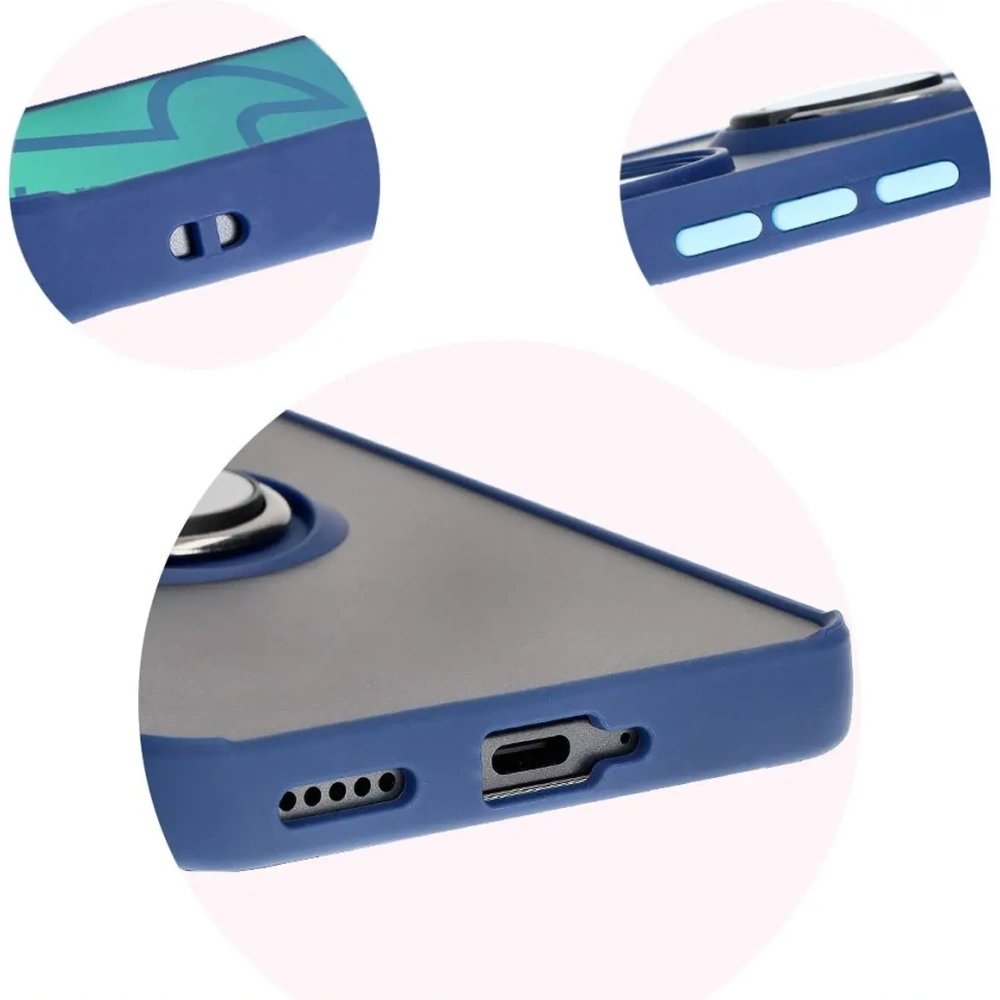 Etui z uchwytem na palec Bizon Case Hybrid Ring do Honor 200 Pro przydymione z granatową ramką