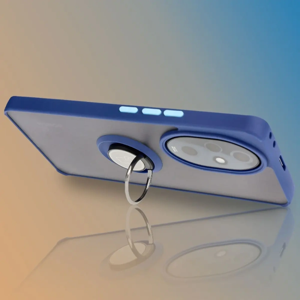 Etui z uchwytem na palec Bizon Case Hybrid Ring do Honor 200 Pro przydymione z granatową ramką