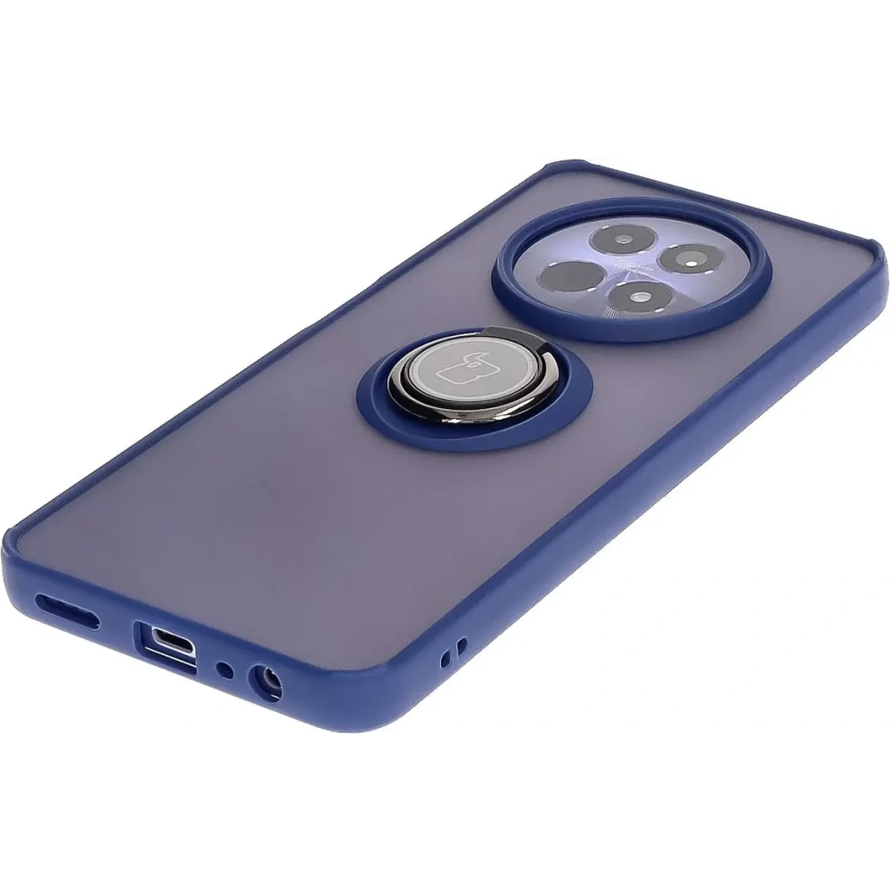 Etui z uchwytem na palec Bizon Case Hybrid Ring do Realme 12 / 12x przydymione z granatową ramką