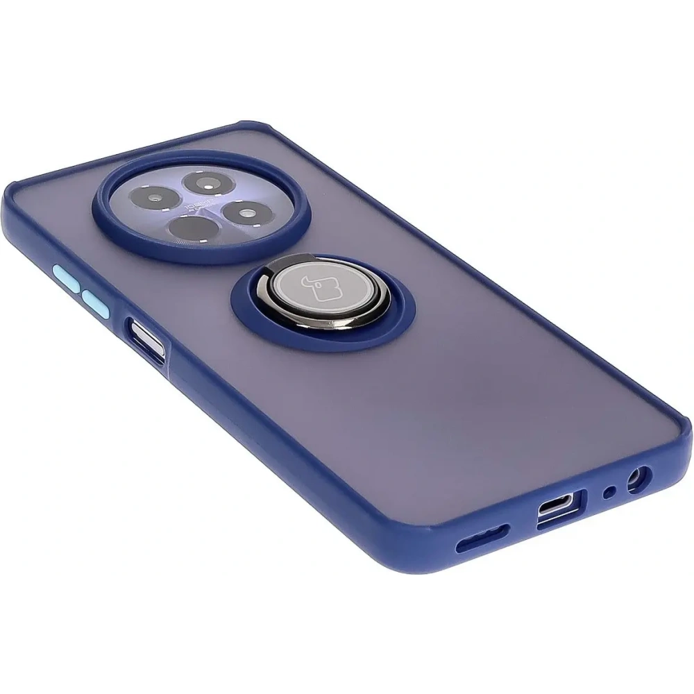 Etui z uchwytem na palec Bizon Case Hybrid Ring do Realme 12 / 12x przydymione z granatową ramką