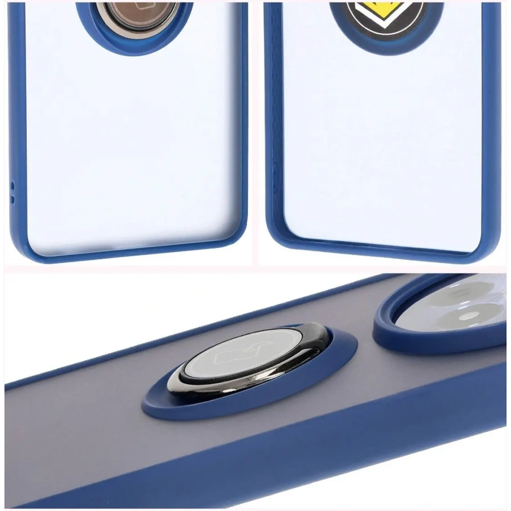 Etui z uchwytem na palec Bizon Case Hybrid Ring do Realme 12 / 12x przydymione z granatową ramką