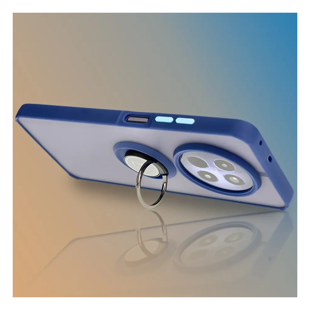 Etui z uchwytem na palec Bizon Case Hybrid Ring do Realme 12 / 12x przydymione z granatową ramką