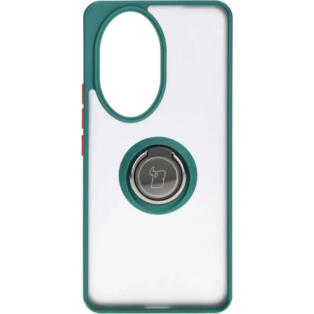 Etui z uchwytem na palec Bizon Case Hybrid Ring do Honor 200 Pro przydymione z ciemnozieloną ramką